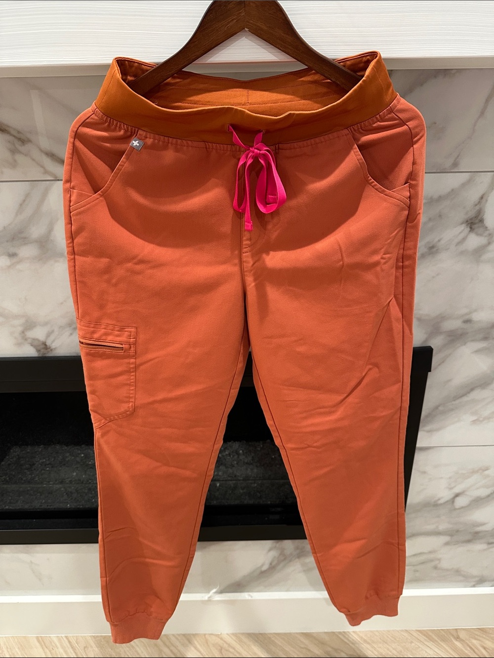 FIGS Women’s Orange Drawstring Jogger Pants with Pink Tie